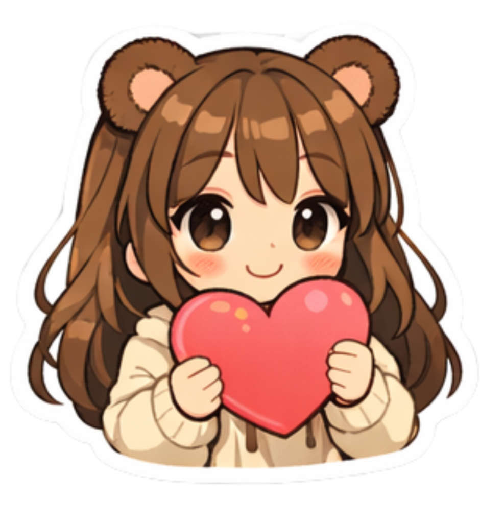 熊耳ロン毛ガールステッカー　ハート