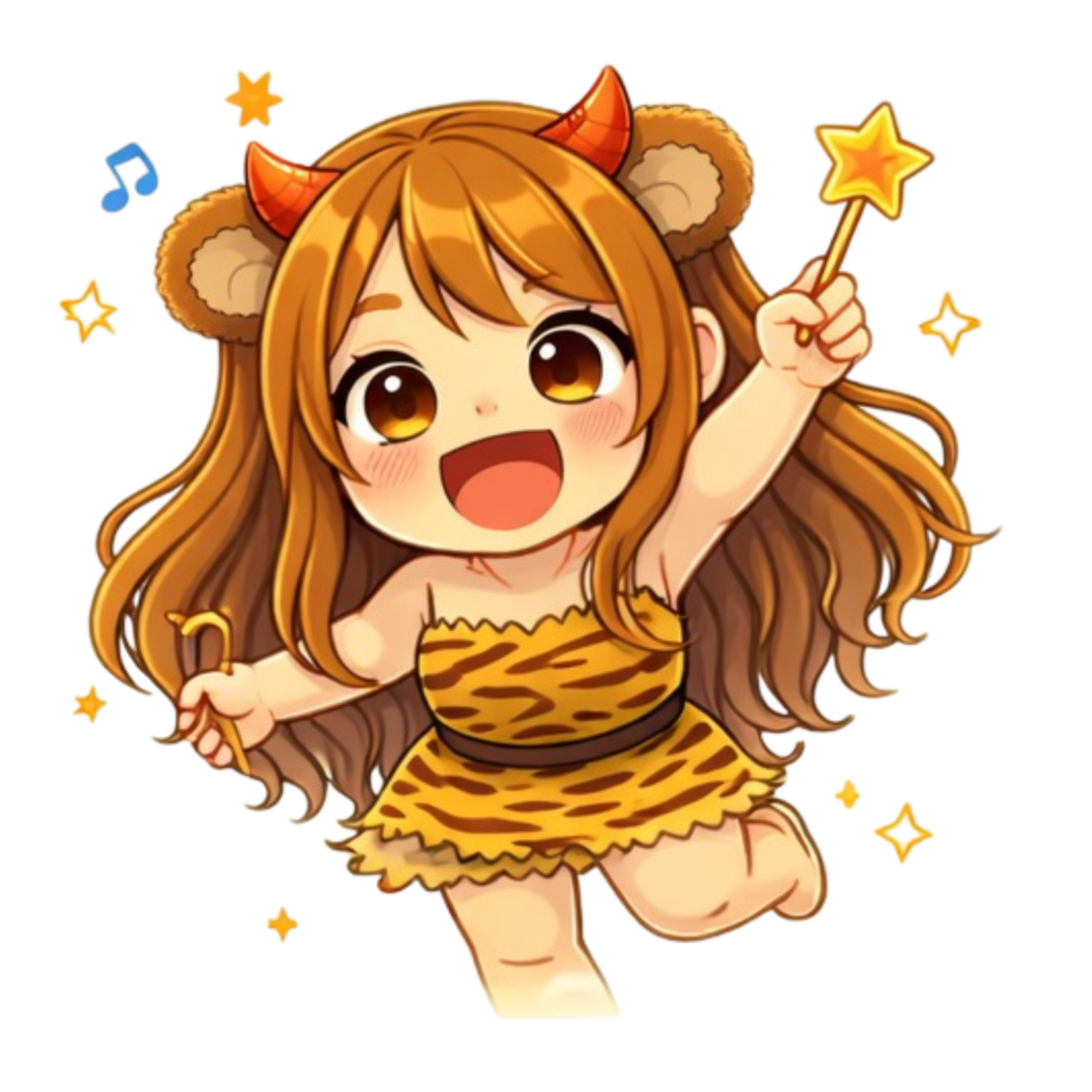 ステッキ持ってる鬼の子熊耳ロン毛ガール