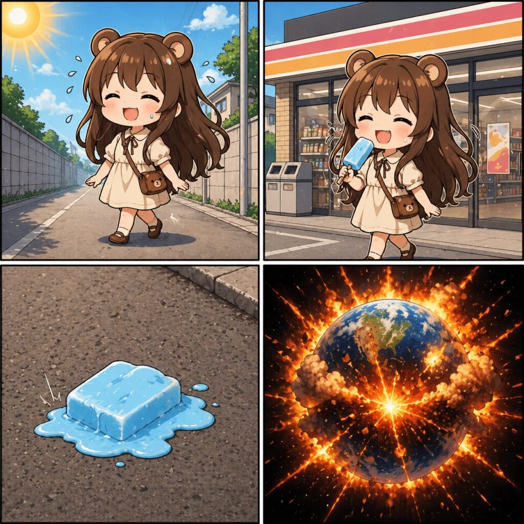暑い夏アイス溶けて落ちる
