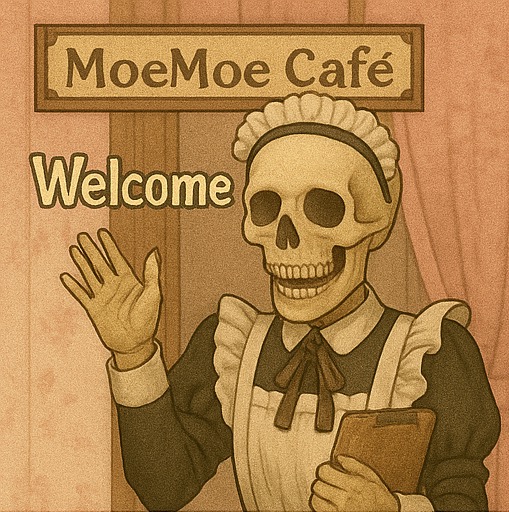 骸骨メイドカフェがwelcmeと手を挙げている様子のイラスト画像