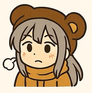 ためいきついてるデフォルメ防寒熊耳ロン毛ガール