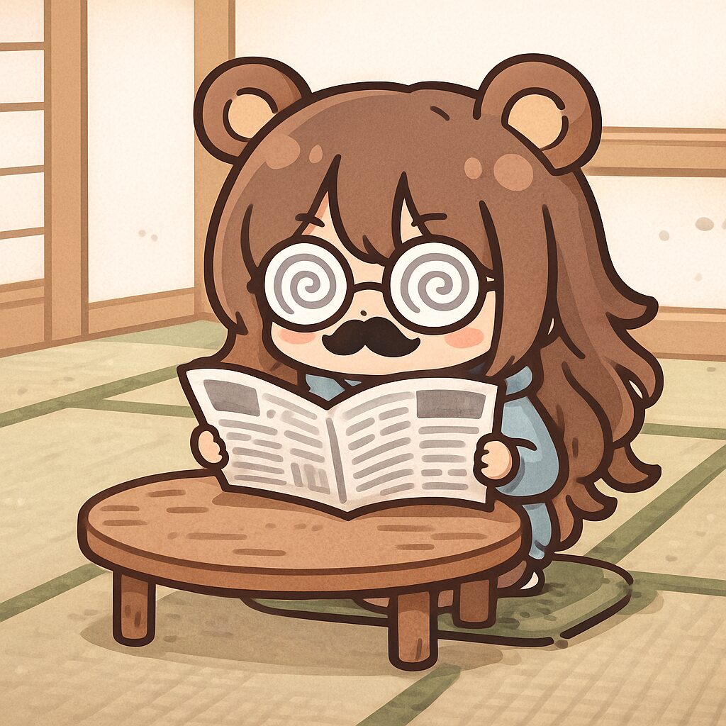 新聞読んでる昭和の親父風熊耳ロン毛ガール