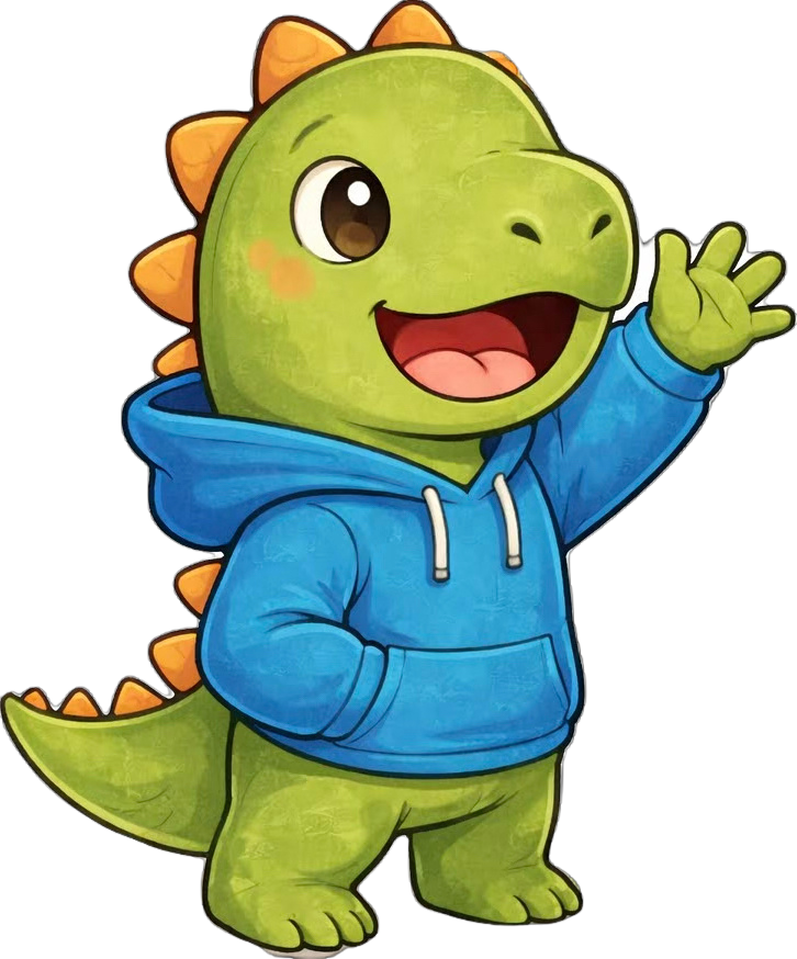 恐竜ボーイが片手をあげている