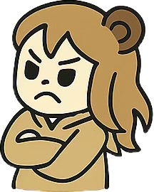 怒って両手を前に組んでる熊耳ロン毛ガール