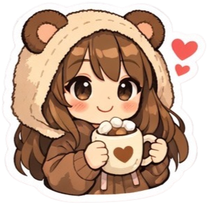 可愛いデジタルステッカーのコーヒー飲む熊耳ロン毛ガール