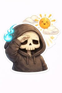 日差しがまぶしい骸骨パーカー男