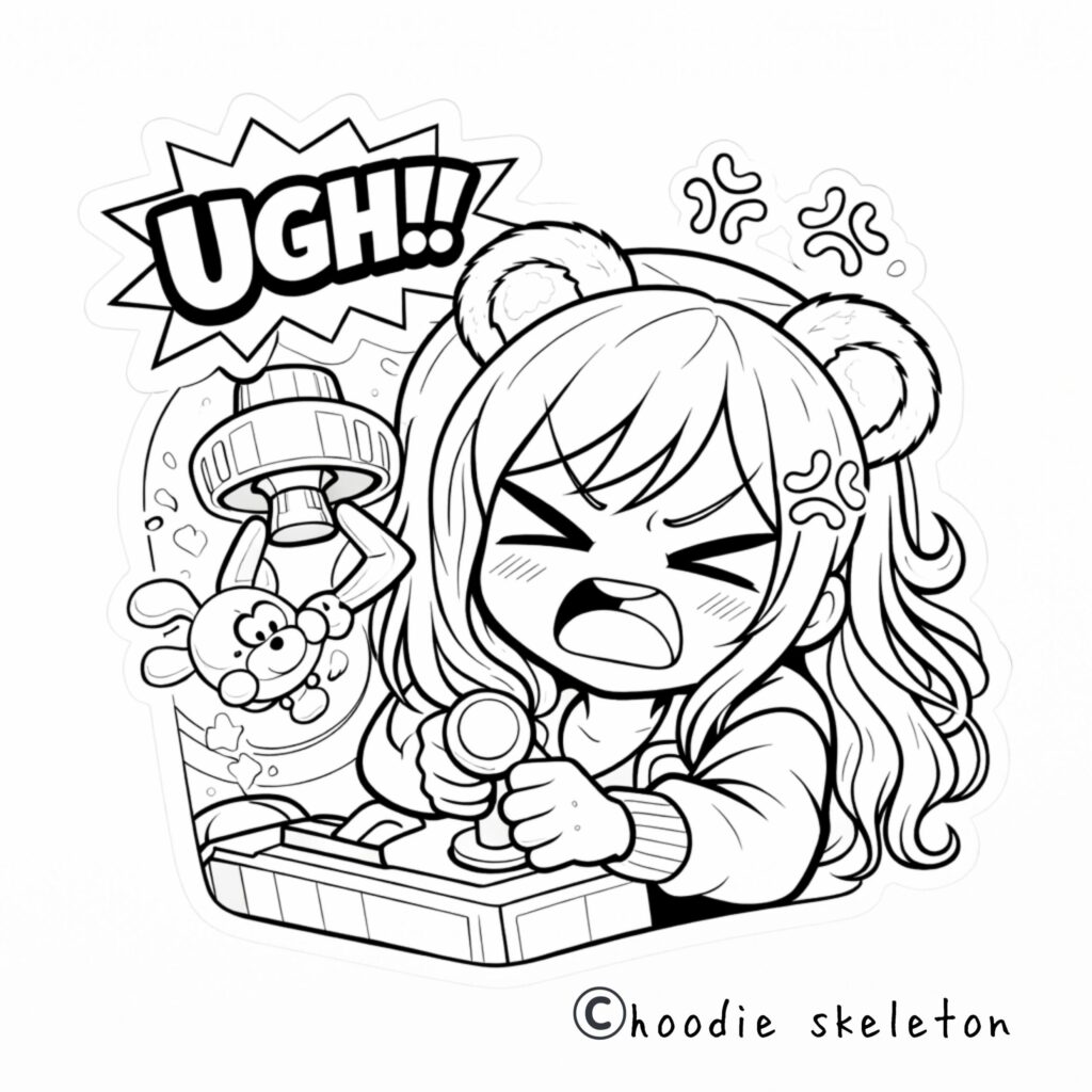 UFOキャッチャーで取れず、怒ってる熊耳ロン毛ガール