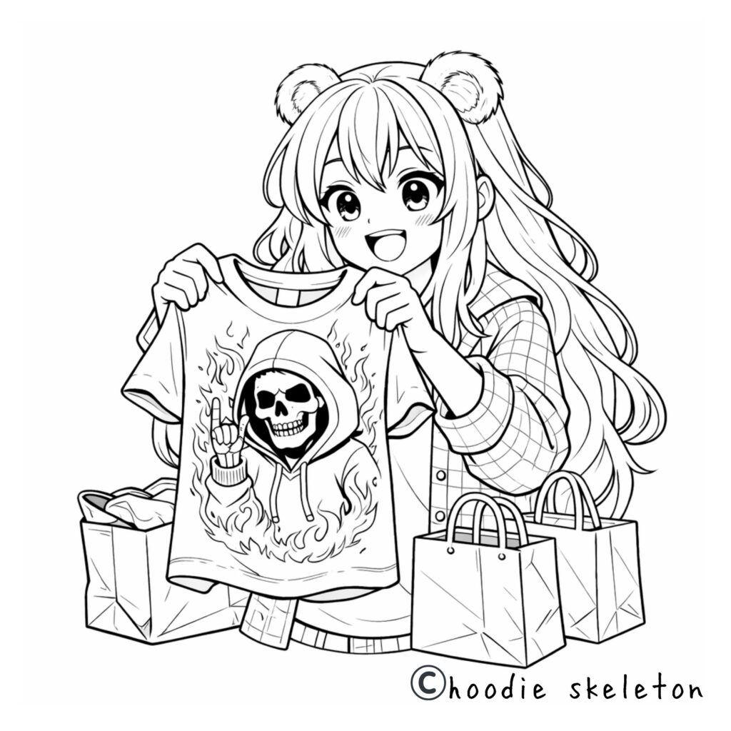 シャツを見ているショッピング熊耳ロン毛ガール