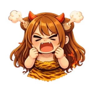 プンスカ怒っている鬼の子熊耳ロン毛ガール