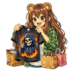 シャツ選んでる熊耳ロン毛ガール