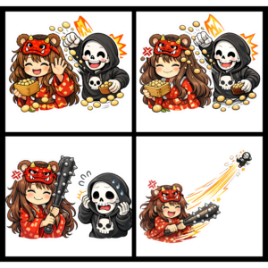 節分の豆まきで熊耳ロン毛ガール怒らせてふっとばされる骸骨パーカー男