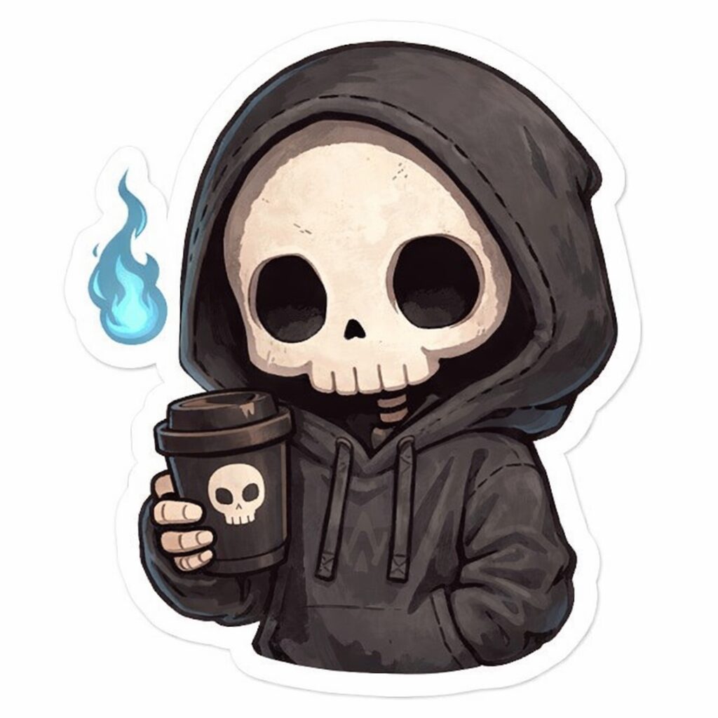 カップもってる骸骨パーカー男