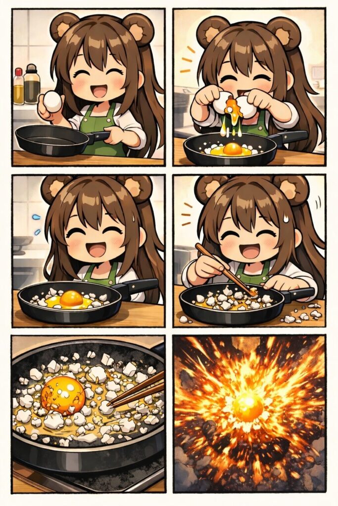 たまごの殻がとれないマンガ