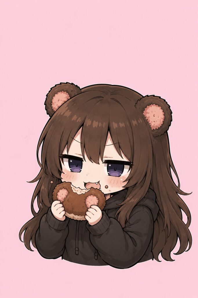 パン食べる熊耳ロン毛ガール