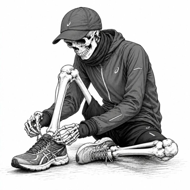 靴ひも結ぶランニングウェア骸骨