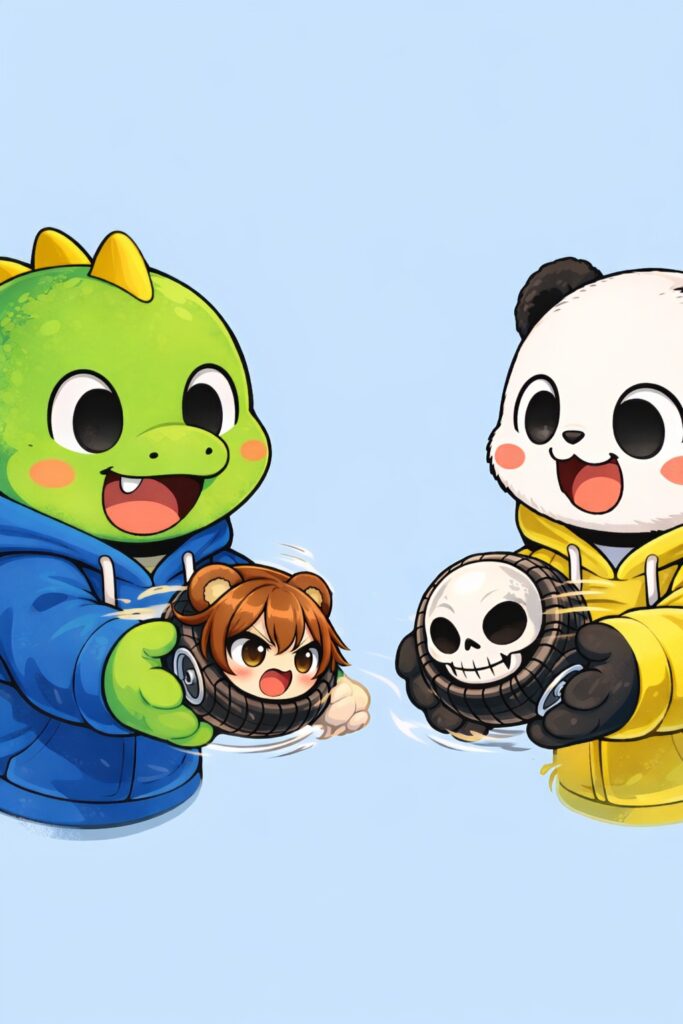 タイヤたちと恐竜とパンダ